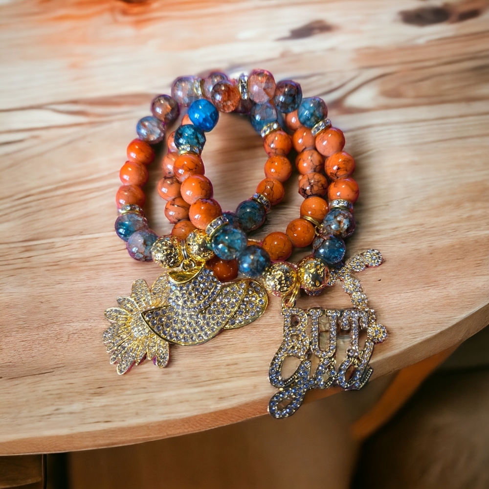 3pc Beaded Charm Bracelet set